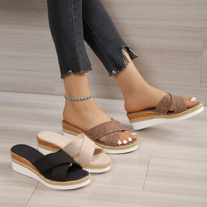 Dame platform-sandaler med flettet fodseng Stilla