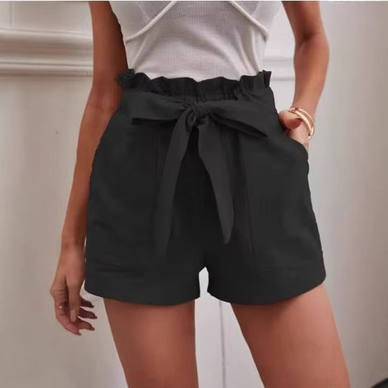 Dame elegante High-Waist shorts med taljebælte og indskåret kant Stilla