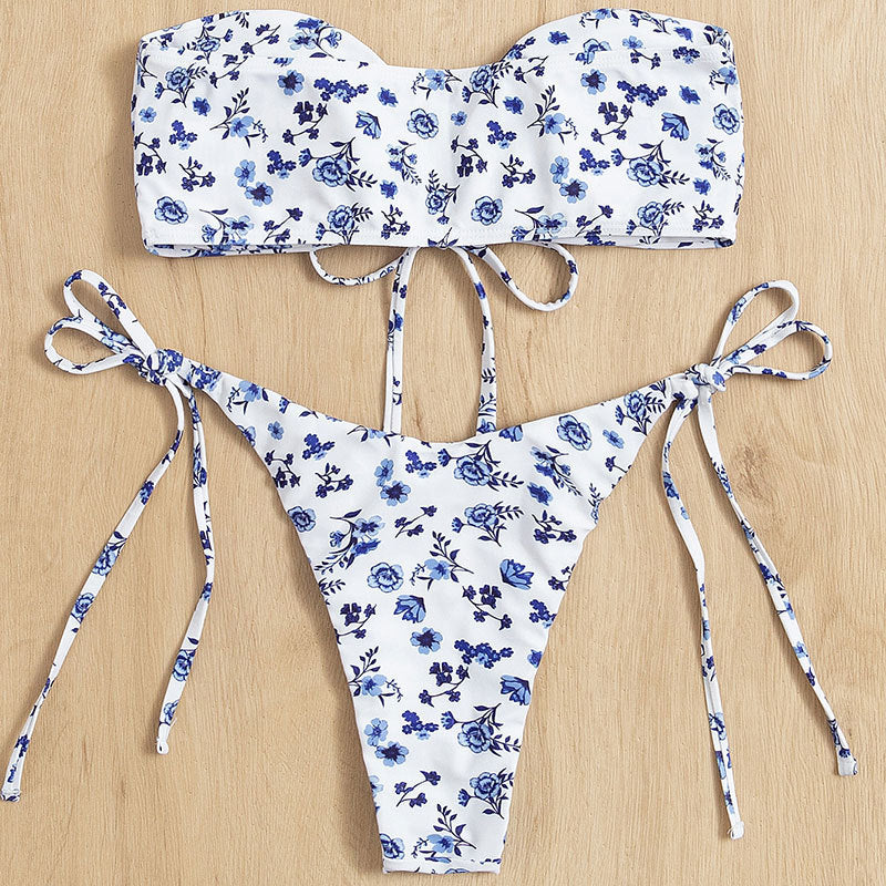 Dame bandeau-bikini med legende blomsterdesign Skovae