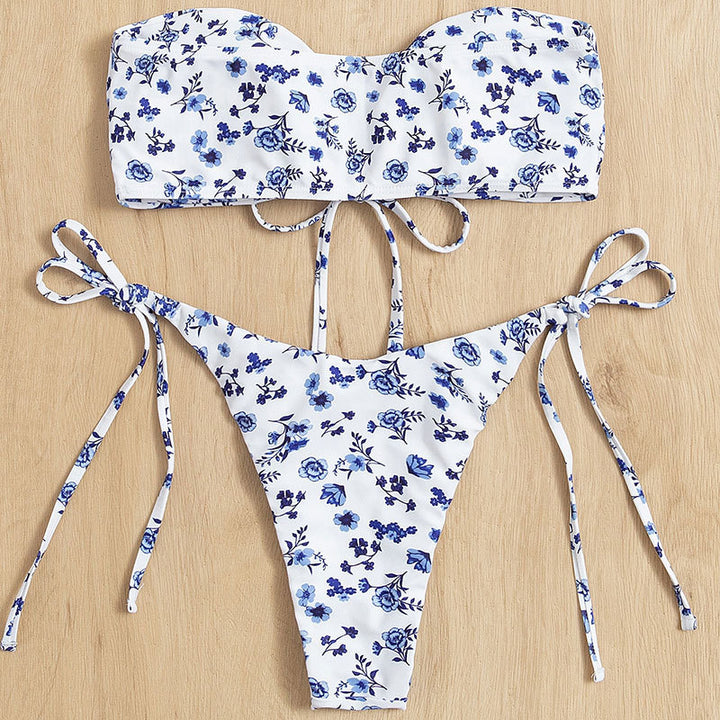 Dame bandeau-bikini med legende blomsterdesign Skovae