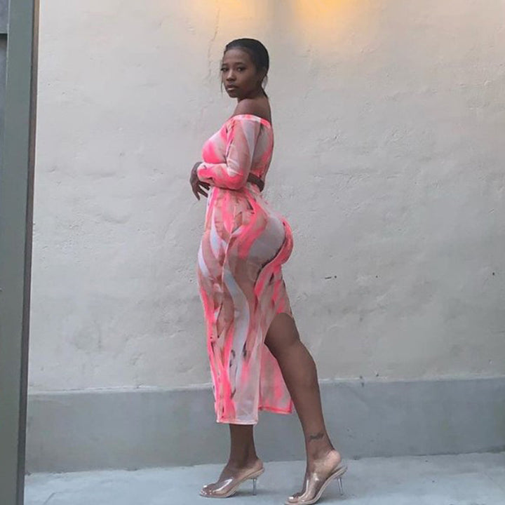 Dame To-delt Sæt med Off-Shoulder Top og Midi-Nederdel Stilla