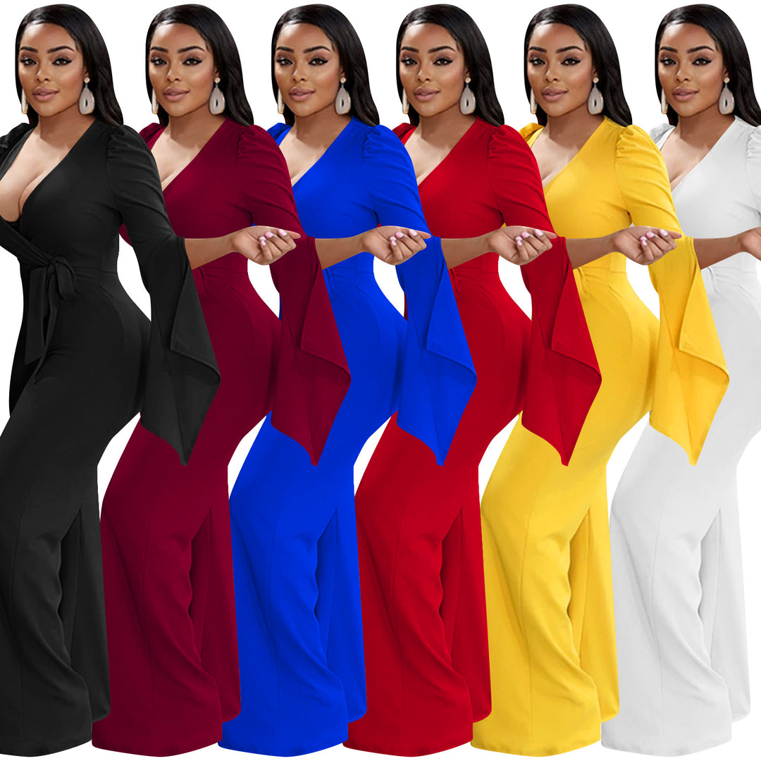 Dame Elegant Jumpsuit med bredde ærmer og figursyet snit Stilla