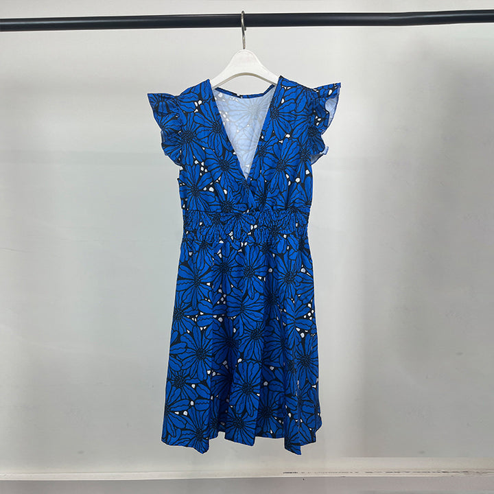 Damer Elegant Floral Kjole med Svingende Kant og Volanger Stilla