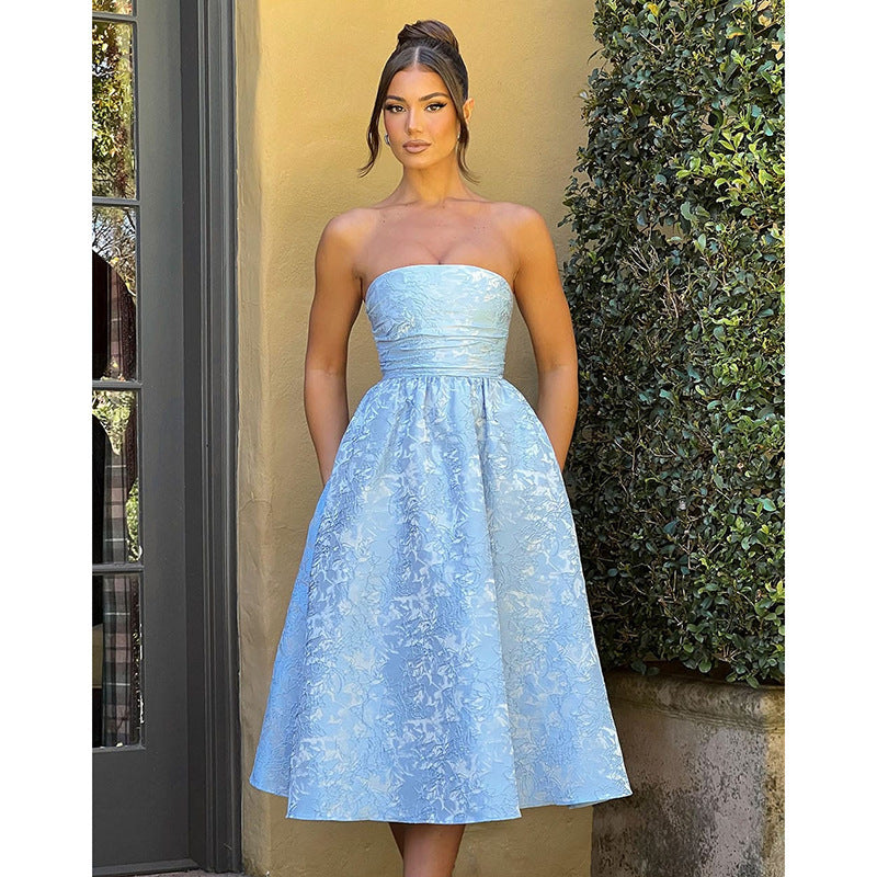 Dame off-shoulder A-line kjole med luksuriøst blomsterdesign Skovae