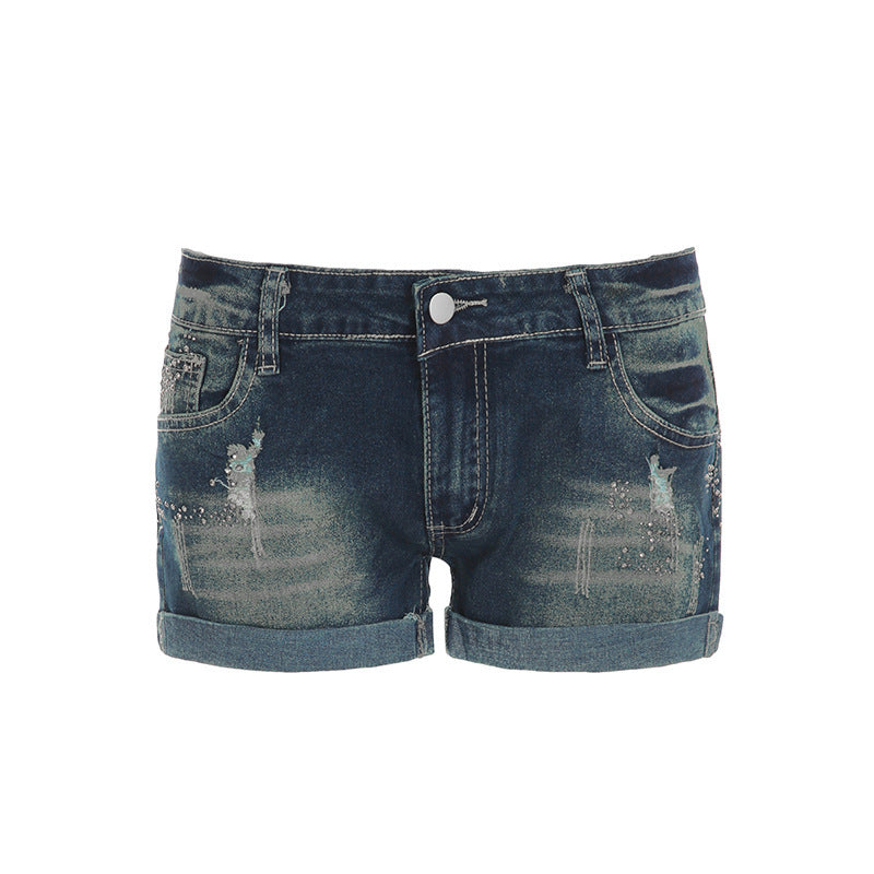 Dame jeans-shorts med glitrende accenter og moderigtigt design Skovae