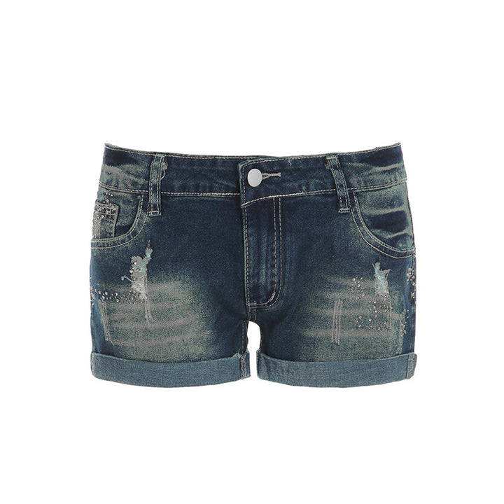 Dame jeans-shorts med glitrende accenter og moderigtigt design Skovae