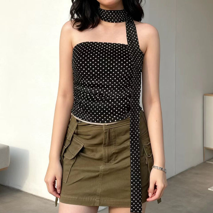 Dame Elegante Polka-Dots Overdel med smalt Bandeau og formende detaljer Skovae