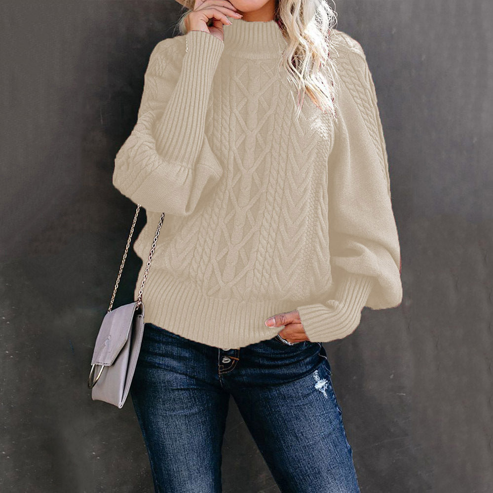 Kvinders strikket sweater med opretstående krave og kabelmønster Stilla