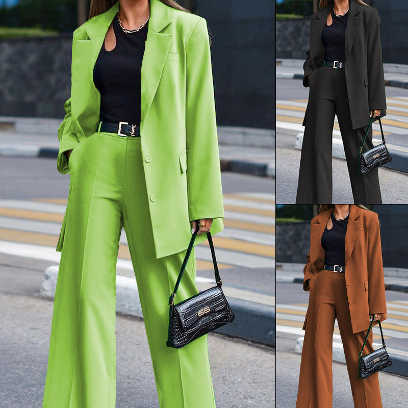 Dame Oversized Blazer og Vidde Bukser Kombination Skovae