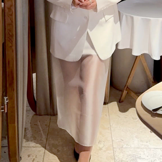 Dame Elegant Midi kjole med transparent underdel og moderne overdel Stilla