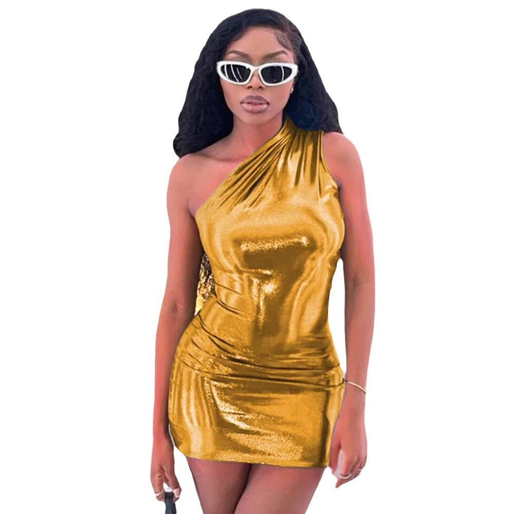 Dame Metallic asymmetrisk Shift-kjole Stilla