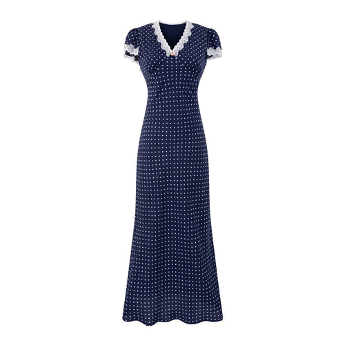 Dame Maxikjole med elegant spidsbort og legende polka-dot mønster Stilla