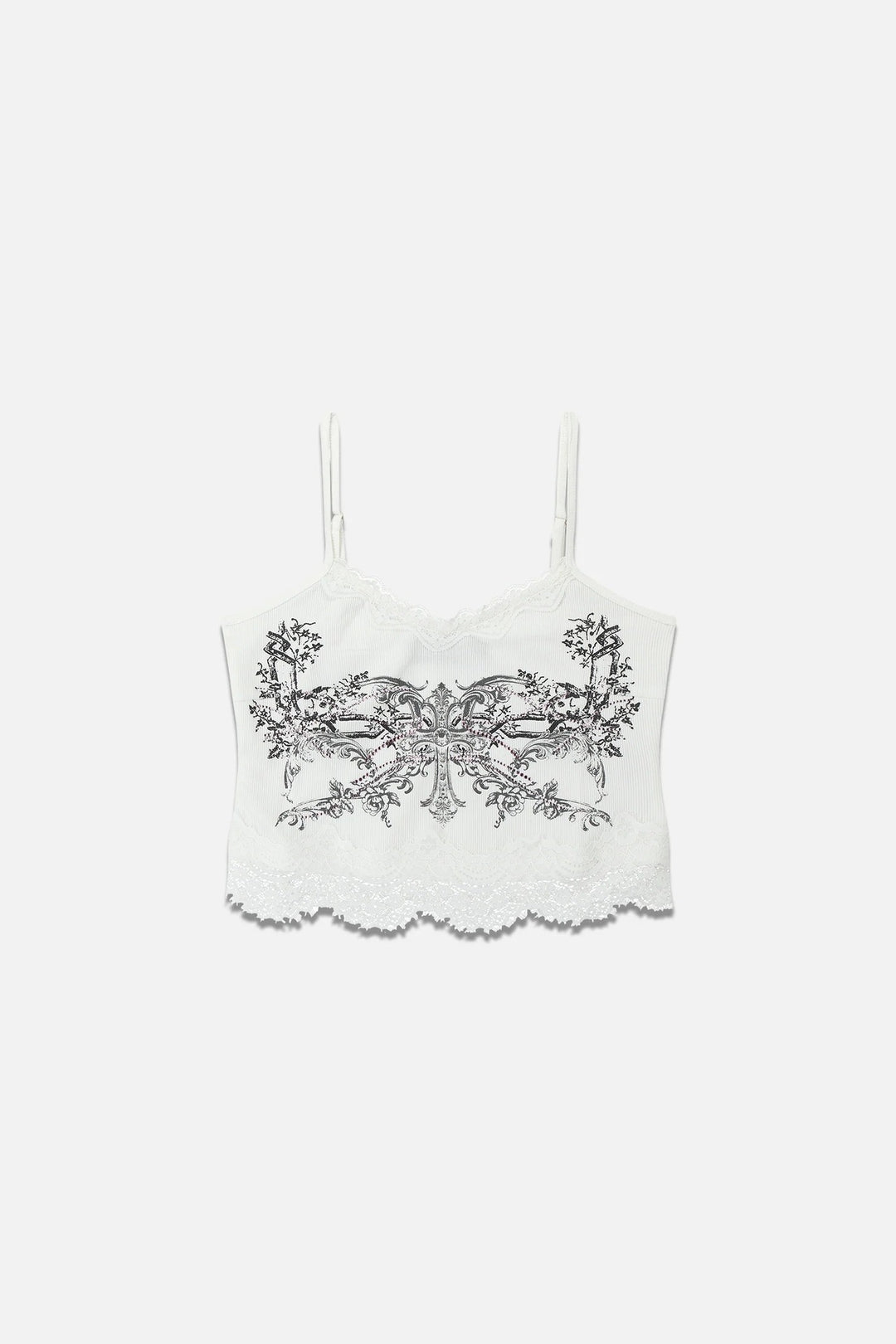 Dame spids camisole med blomstertryk Skovae