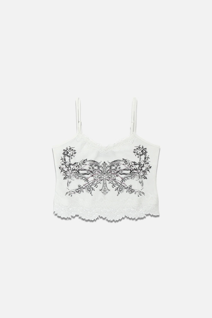 Dame spids camisole med blomstertryk Skovae