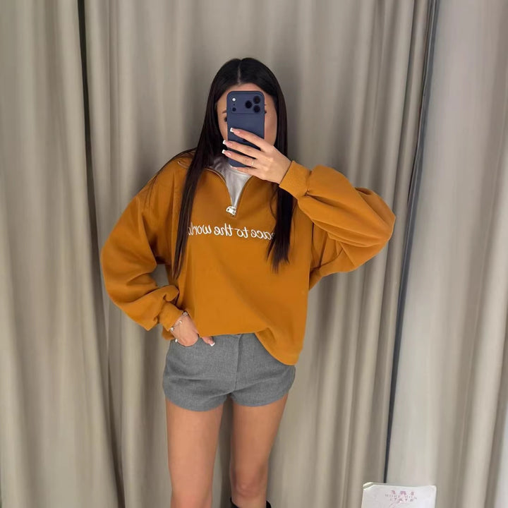 Damer casual sweatshirt med høj krave og motiverende tekst Stilla