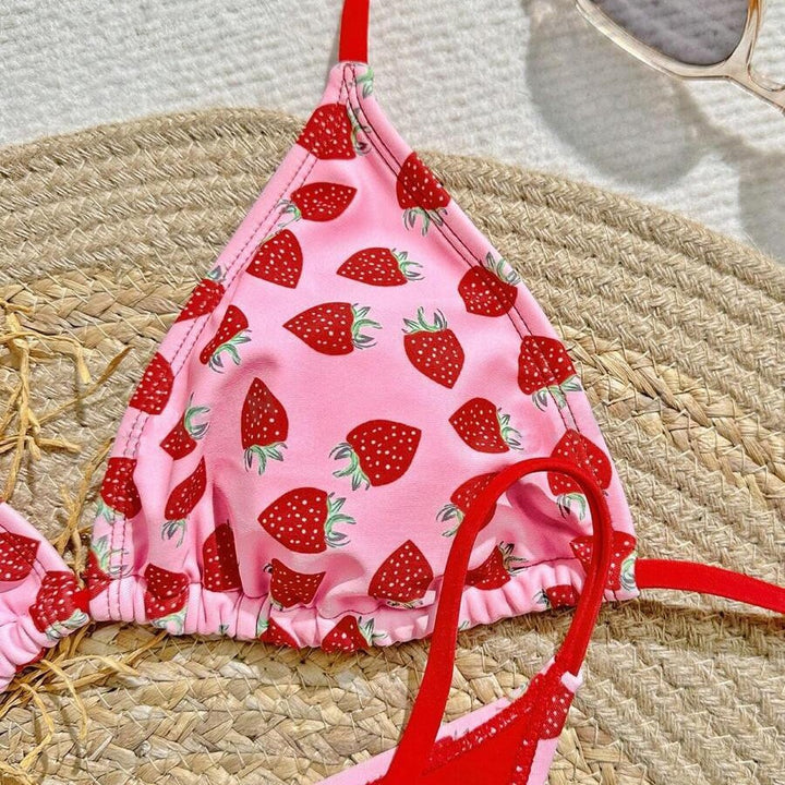 Dame triangel-bikini med frugtagtig design og justerbare stropper Stilla