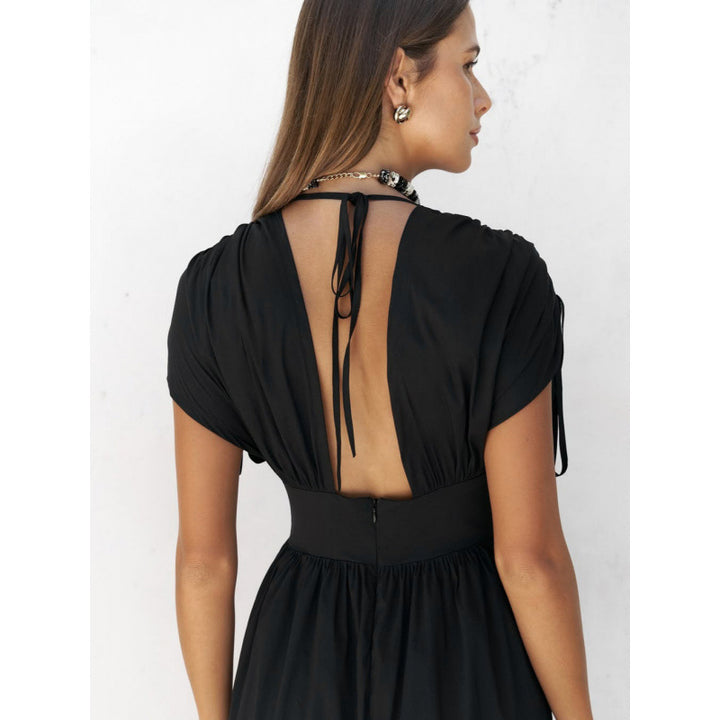 Dame elegant Maxi Kjole med raffineret indpakningsdesign og dyb V-hals Skovae