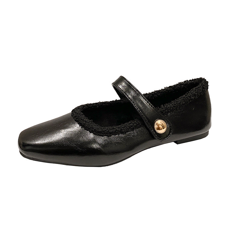 Dame klassiske Mary Jane Ballerinaer med hyggelig fleece-for Stilla