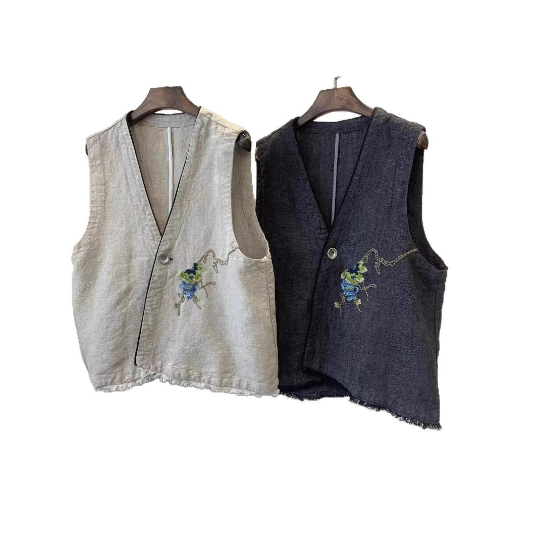 Femme Stilfuld Broderet Denim Veste Stilla