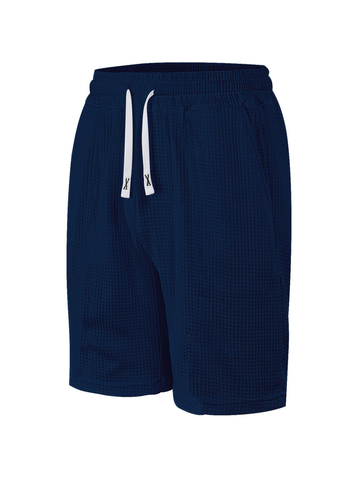 Herrer nan åndbare vaffel-pyjama-shorts med elastisk komfortbånd, snøring og sidelommer Skovae