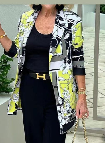 Dame Elegant Blazerjakke med blomster mønstre og moderne snit Stilla
