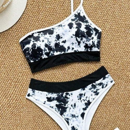 Dame En-sidet Bikini med moderne farve- og mønsterblanding Stilla