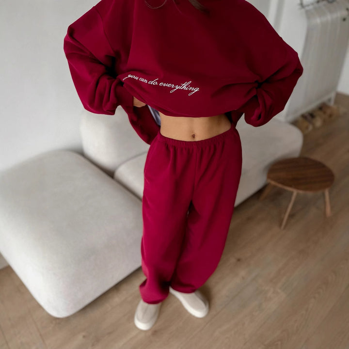 Kvindernes komfortable sweatshirt og bukser sæt med elastisk talje Skovae