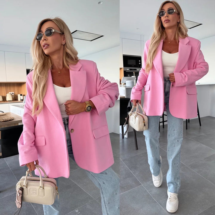 Kvinder Oversized Blazer med Teksturerede Ærmer Skovae