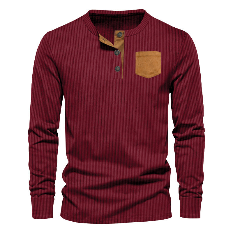 Herrer Langærmet Henley Skjorte med struktureret Design og praktisk Brystlomme Stilla