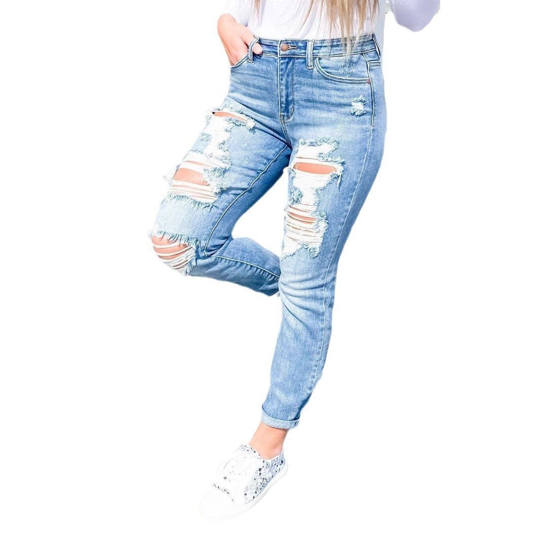 Dame Ripped Boyfriend Jeans med afslappet pasform Stilla