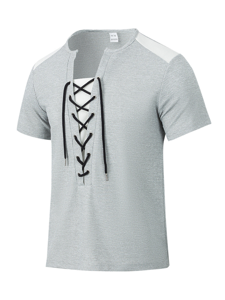 Herrer kortærmet Henley-shirt med moderne snøredesign Stilla