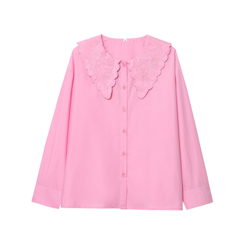 Damebluse med broderet krave Stilla