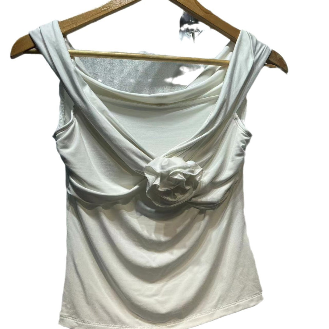 Dame Off-Shoulder Top med dekorativt indpakningsdetalje og florale accenter Stilla