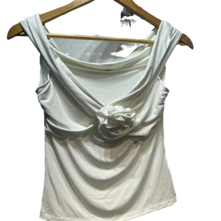 Dame Off-Shoulder Top med dekorativt indpakningsdetalje og florale accenter Stilla