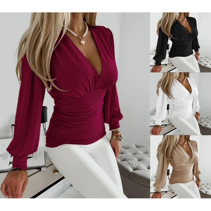 Femme Elegante Raffung Bluse med Ballonærmer Stilla