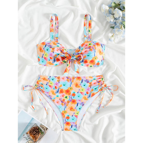 Dame Floral Print Høj Talje Bikini Sæt Stilla