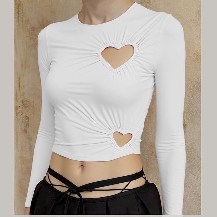 Dame Crop-top med hjerteformede udsparinger og moderne rynkeelement Skovae