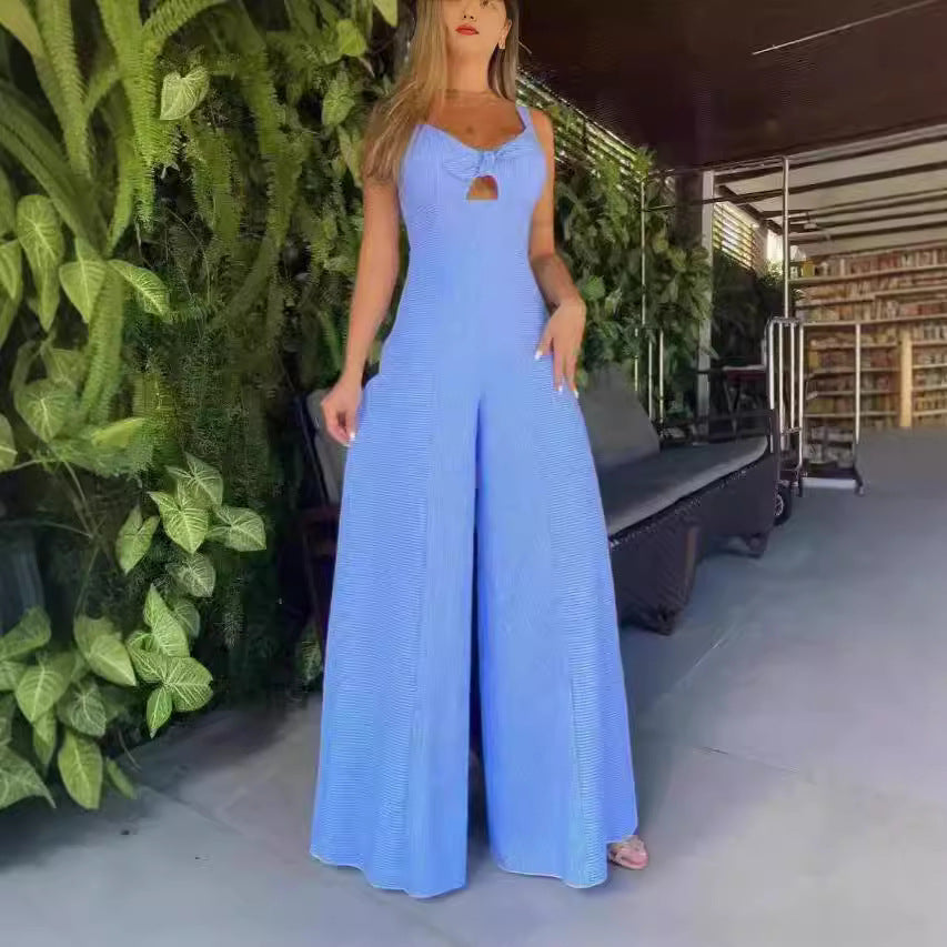 Dame Elegant Jumpsuit med dekorativ slids og bredt ben Skovae