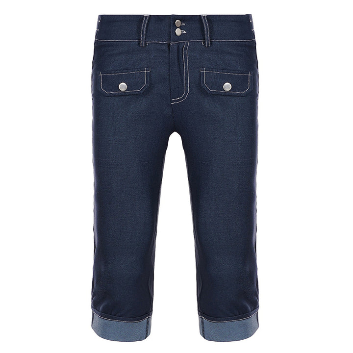 Dame jeans i moderne cropped stil med praktiske lommer og afslappet omslag Skovae