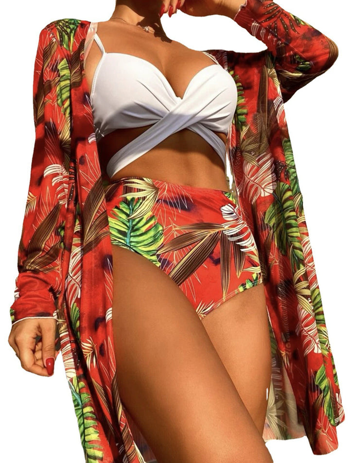 Dame bikini sæt med blomstret design og afslappet overjakke Skovae