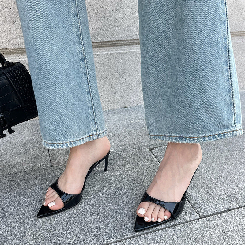 Dame High Heel Slingback Sandaler med spids tåområde og smart glansfuld finish Stilla