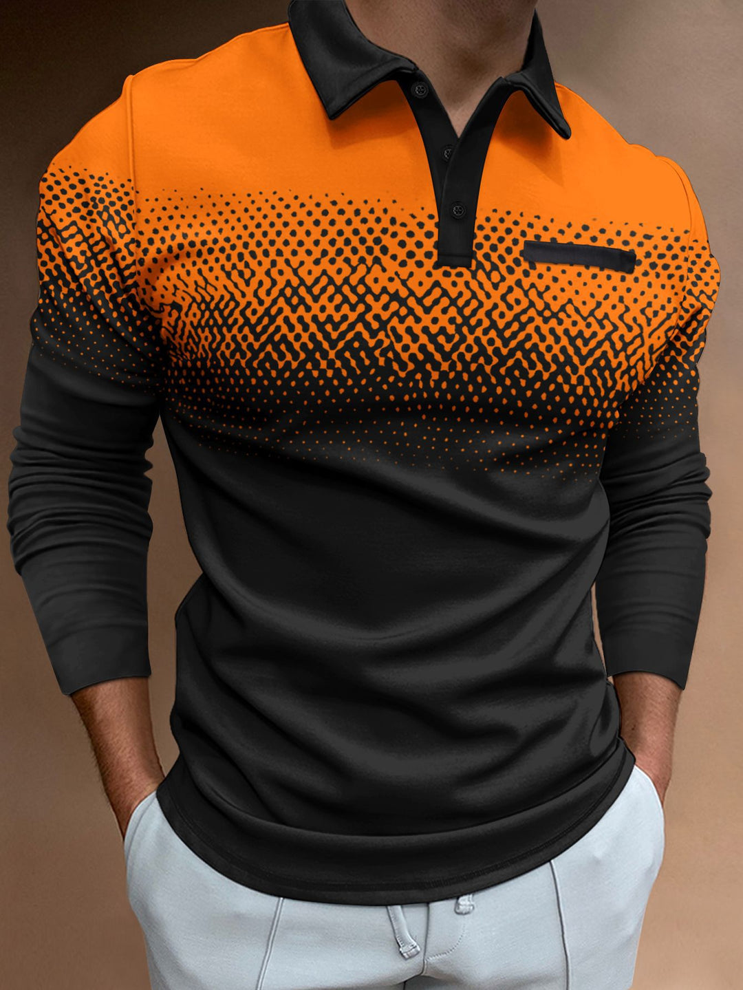 Herrer Langærmet Polo T-shirt med moderne grafikdesign og elastiske egenskaber Stilla