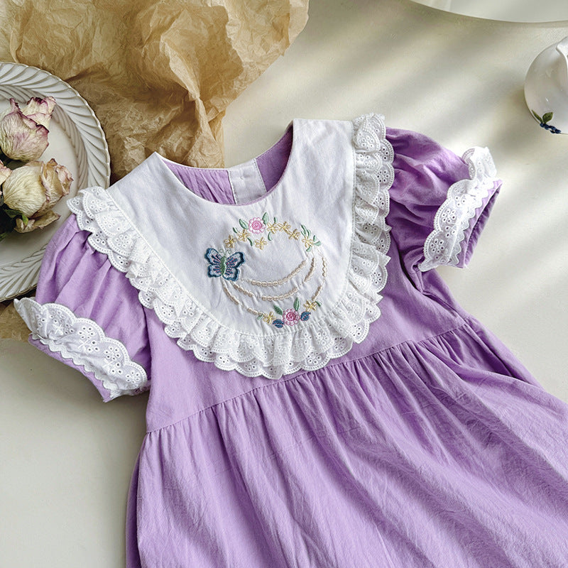 Pige vintage-inspireret broderet kjole med blonder Stilla