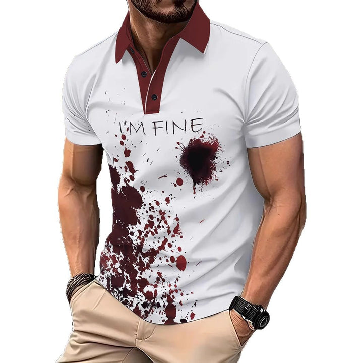 Herrer Poloshirt med kreativt blodsprøjtedesign og humoristisk tryk Stilla