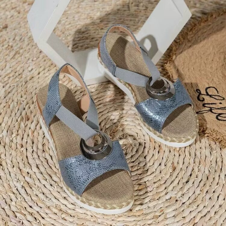 Dame Wedge-sandaler med dekorativ spænde lukning og jute-look Stilla