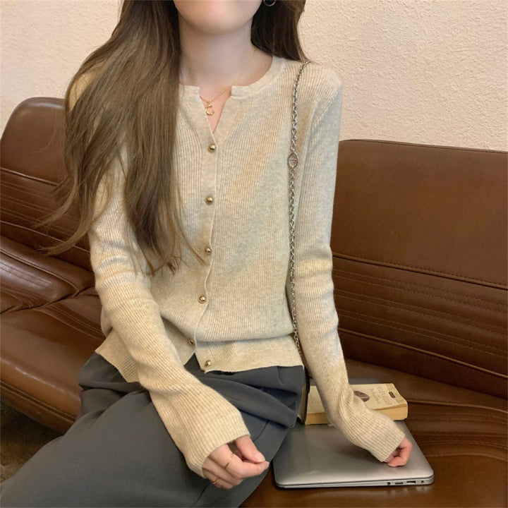 Damer Elegant Strik Cardigan med Knap Detaljer og Fin Ribbet Struktur Stilla