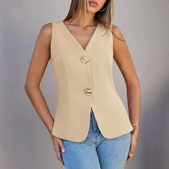 Damer Elegant vest med V-hals og gyldne knapper Stilla
