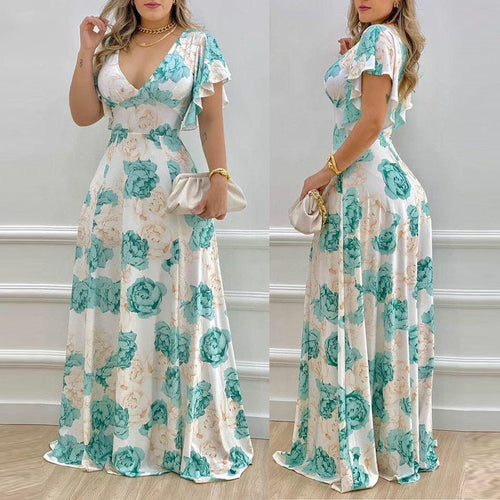 Dame Maxikjole med floralt design og elegante flæsedetaljer Stilla