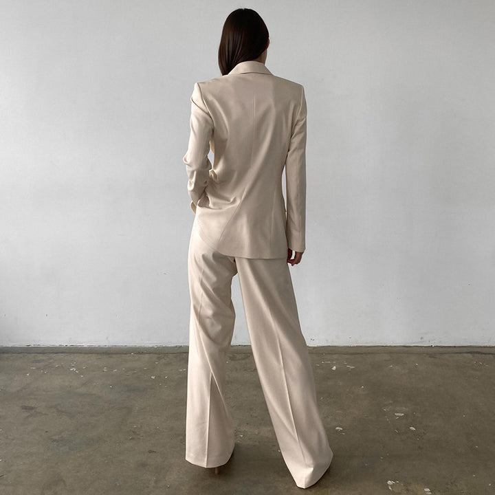 Dame elegant blazer-buks sæt med taljeret snit og bredt ben Stilla