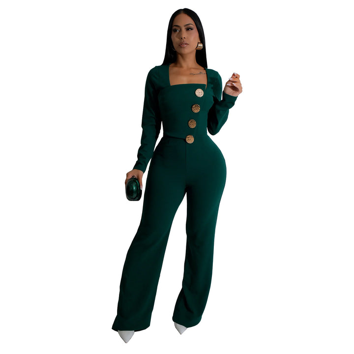 Dame Elegant Jumpsuit med firkantet udskæring og raffinerede knapdetaljer Stilla
